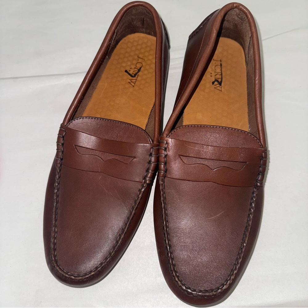 J.crew men loafers , leather upper , linen/sock leather size 11.5